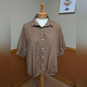 Brown Button-Up Blouse